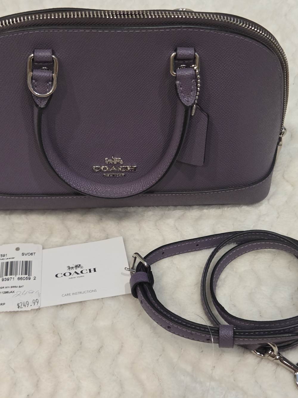 COACH Purple Saffiano Leather Dome Satchel with Removable Strap